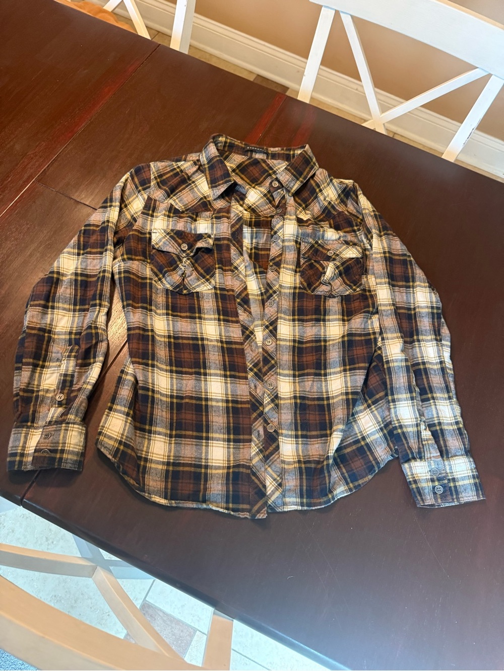Staccato Brown Navy & Cream Plaid Button-Down Shirt